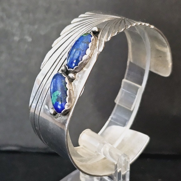 Vintage Robert Johnson RMJ Navajo Sterling Azurite Cuff Bracelet - Picture 9 of 16